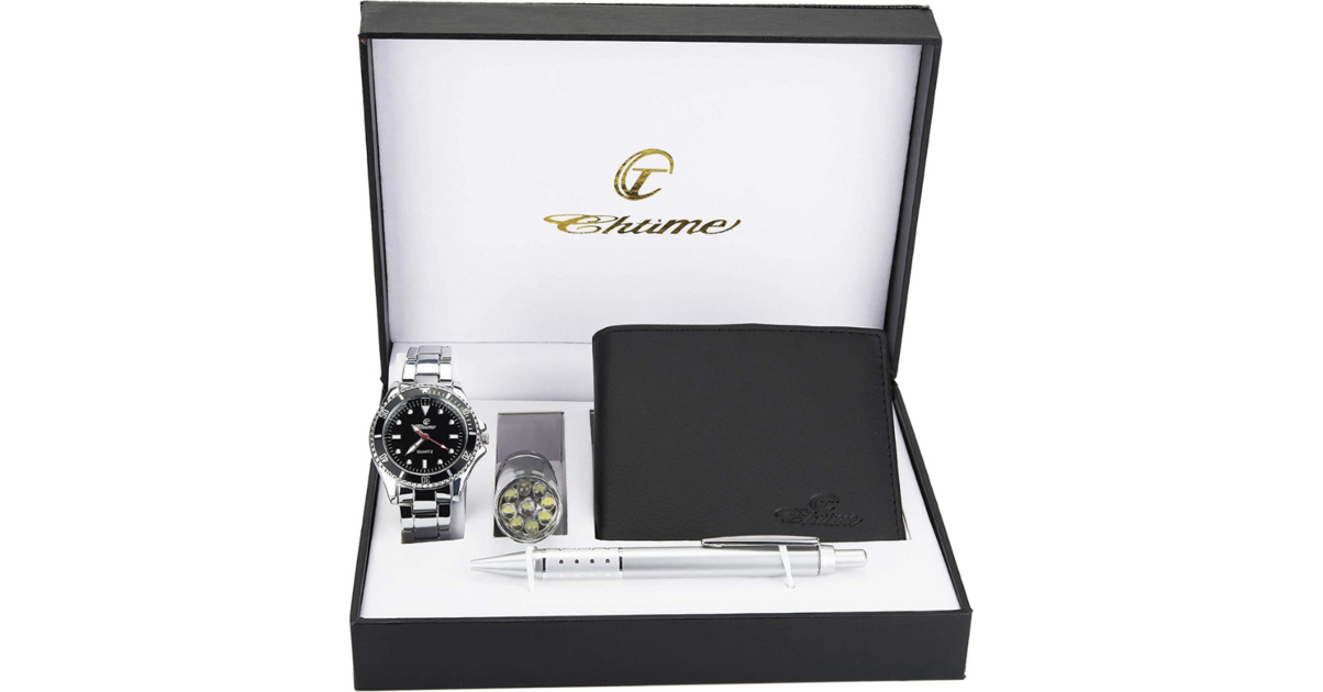 Le Coffret Cadeau Montre Homme Noir - Lampe LED - Portefeuille